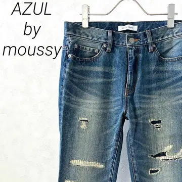 AZUL by moussy 테이퍼드 데님 팬츠 데미지 가공 색바램 가공