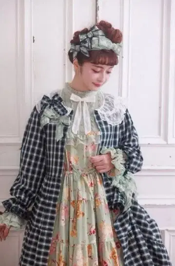 PINK HOUSE 아오키 미사코 오리지널 체크 원피스 민트 계열