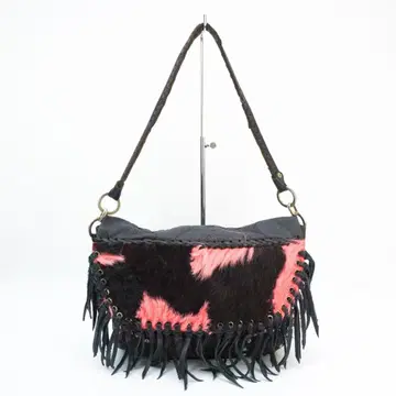 그레이스 콘티넨탈 송치 가죽 숄더백 프린지 스터드 블랙