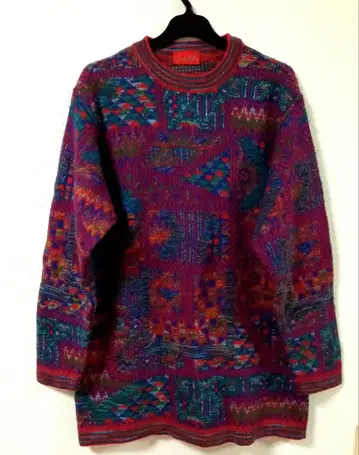 빈티지 쇼와 레트로 기하학 패턴 니트 스웨터 빅 사이즈 프리 사이즈 개성