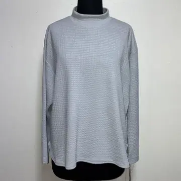 일본제 새상품 블록 패턴 하이넥 오버 사이즈 하이넥 블루 그레이