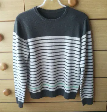 니트 스웨터 캐시미어 여성용 보더 그레이 긴팔 M