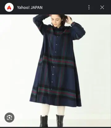 네이비 체크 무늬 긴팔 셔츠 원피스 빅 타탄