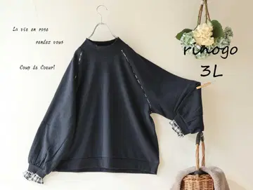 새상품 할인 3L 네이비*소매 체크 프릴 모크넥 맨투맨 빅 사이즈