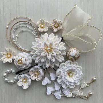 츠마미자이쿠 머리 장식 화이트 성인식 졸업식 결혼식 사전 촬영 입학식