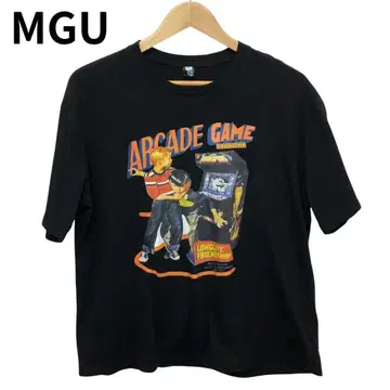 MGV 아케이드 게임 레트로 프린트 반팔 T셔츠 블랙 둥근넥 L