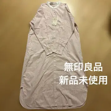 무인양품 미사용 스탠드 카라 긴팔 원피스 밴드 카라 셔츠 롱 원피스