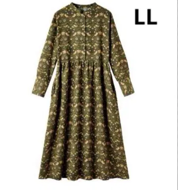 [ 새상품 ] 윌리엄 모리스 딸기 도둑 긴팔 원피스 LL 사이즈 카키