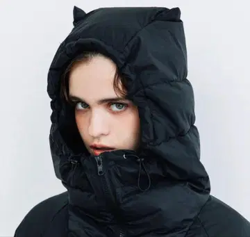 wcj 발수 경량 고양이 귀 다운 자켓 블랙