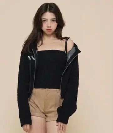 Jeniffer 니트 후디 세트 블랙 앤 메리