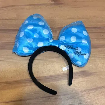 미니 마우스 스카이블루 도트 빅 리본 머리띠