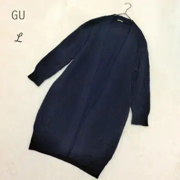 GU 롱 가디건 큼직한 니트 L 네이비 빅 사이즈