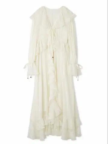 [ 1회 착용 ] 릴리 브라운 레이스 프릴 쉬폰 원피스