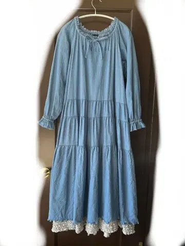 핑크하우스 던거리 롱 원피스 피코 프릴