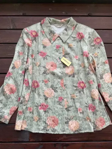 midielegan 꽃무늬 민트 긴팔 셔츠