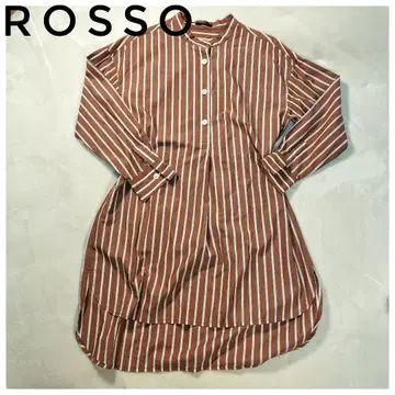[ 새상품급 ] ROSSO 브라운 스트라이프 롱 셔츠 체형 커버