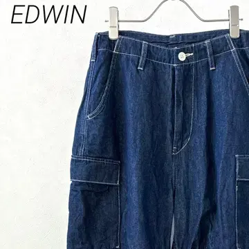 EDWIN 카고 팬츠 데님 팬츠 와이드 데님 포켓 부착 심플