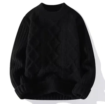 [ 팔로우 할인 있음 ] 편직 니트 스웨터 블랙 다이아 무늬 크루넥