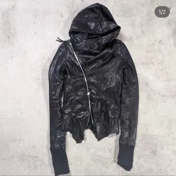 EKAM 양가죽 가죽 컷오프 후디