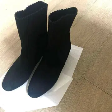 블랙 스웨이드 니트 탑 부츠 22.5cm