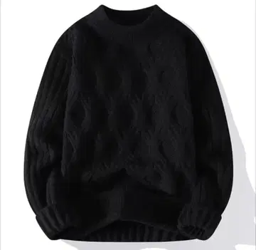 [ 팔로우 할인 있음 ] 편직 니트 스웨터 블랙 다이아 무늬 크루넥