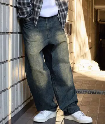 빈티지 라이크 오버다이 와이드 데님 팬츠