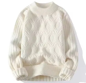 [ 팔로우 할인 있음 ] 편직 니트 스웨터 화이트 다이아 무늬 크루넥