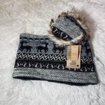 하야시 야오키치 루돌프 무늬 귀도리 포함 넥워머 그레이 계열 퍼 새상품