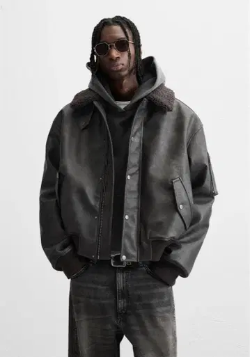 ZARA 봄버 자켓 블루종 보아 카라 부착 자켓