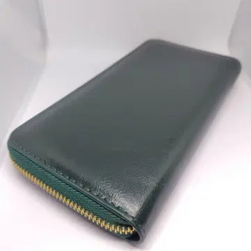 다크 그린 천연 가죽 장지갑 골드 지퍼