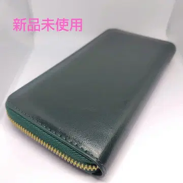 다크 그린 천연 가죽 장지갑 골드 지퍼
