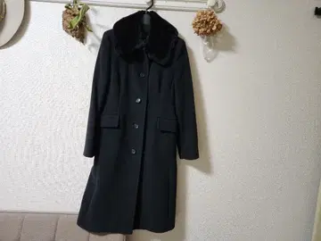 울 롱 코트 블랙 퍼 카라 부착