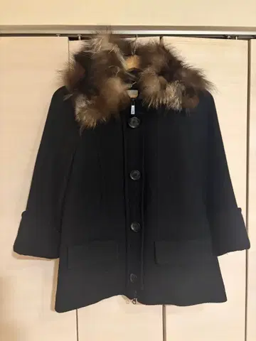 GARE 퍼 트리밍 블랙 울 피 코트