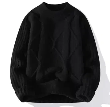 [ 팔로우 할인 있음 ] 편직 니트 스웨터 블랙 다이아 무늬 크루넥