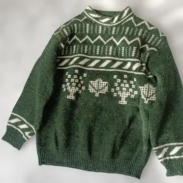 빈티지 80S 베네통 노르딕 무늬 울 니트 그린 이탈리아제