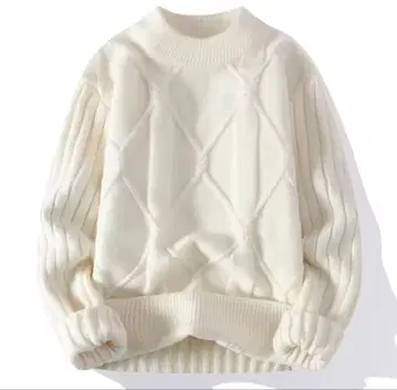 [ 팔로우 할인 있음 ] 편직 니트 스웨터 화이트 다이아 무늬 크루넥