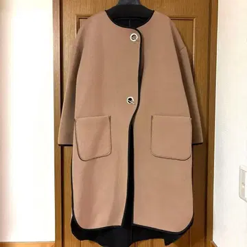 베이지 브라운 롱 코트 프론트 버튼 포함