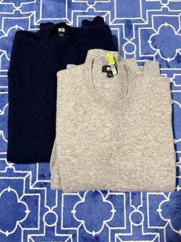 유니클로 캐시미어 크루넥 스웨터 2세트 남성용 네이비 그레이 M