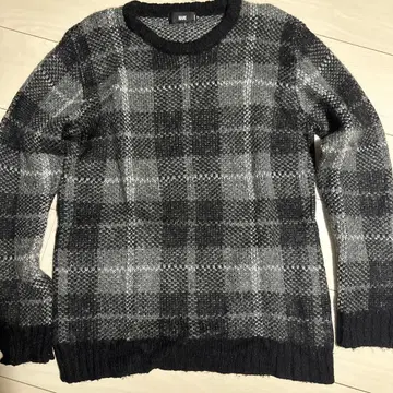 HARE 모헤어 니트 블랙 그레이 체크 무늬