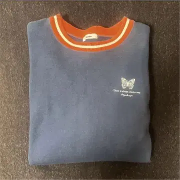 [ Perushu 완판템 ] 버터플라이 컬러 리브 맨투맨 다크 블루 M