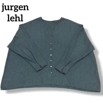 요건 레일 긴팔 노카라 셔츠 체크 무늬 탁한 블루 새상품급 L 상당