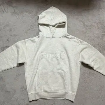 BlessU 자수 로고 후드 부착 후드티 라이트 그레이