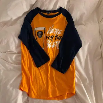 맥주 디자인 7부 소매 티셔츠 오렌지/네이비