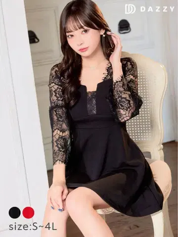 블랙 레이스 소매 드레스 DAZZY M 사이즈