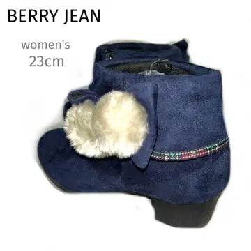 새상품급 [베리진] 퍼 리본 부착 네이비 체크 숏부츠 부티 23