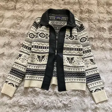 [ 초레어 ] AVIREX 가죽 절개 니트 자켓 더블 지퍼