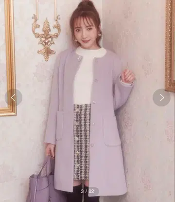 MIIA 미아 비쥬 부착 노카라 코트 핑크