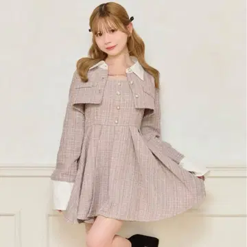 apres jour 트위드 미니 원피스 핑크 베이지