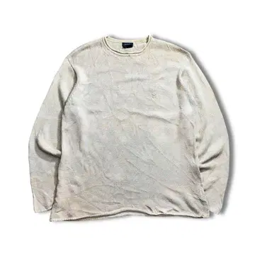 [ DKNY ] 아이보리 크루넥 니트 코튼 니트 디자인 구제 의류