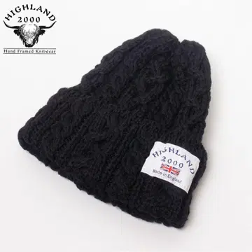 새상품 HIGHLAND2000 영국제 울 케이블 니트 모자 블랙